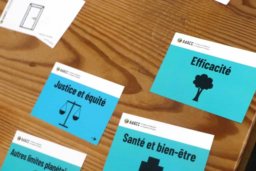 Cartes des critères d'évaluation : "efficacité", "justice et équité", "santé et bien-être"...