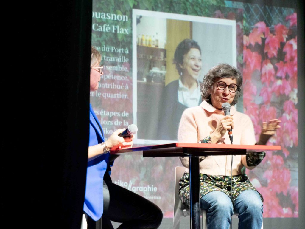 Christine Couasnon s'exprimant face à Virginie Perrot lors de la Soirée Tiko