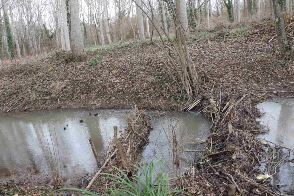 Deux barrages parallèles sur la rivière, dont l'un n'est pas fermé.