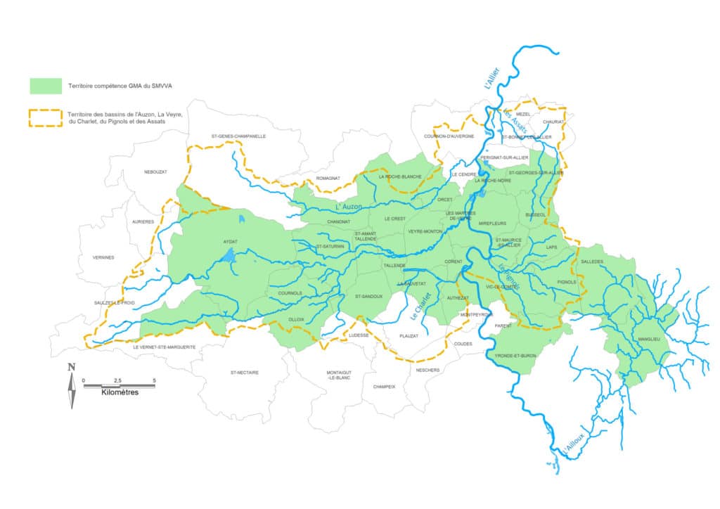 Carte de la compétence Gemapi et du réseau hydrographique du SMVVA